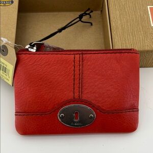 FOSSIL - Marlow Leather Zip Coin Purse ID Holder Wallet in Tomato Red - NEW